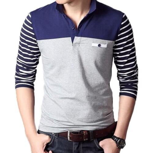 Men Poloshirt Spring Long Sleeve Shirts Male Lapel Slim Fit Tee Tops Mens Brand Fashion Striped Stitching Color Camisa