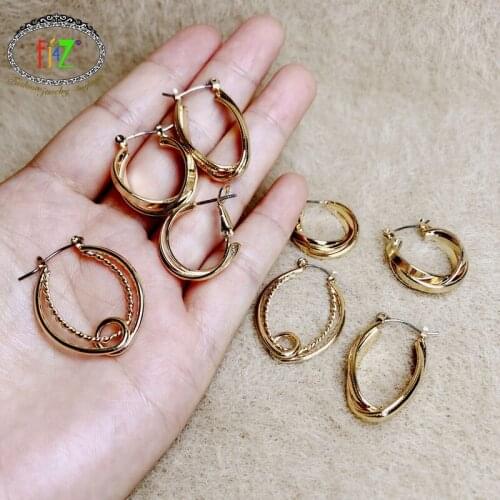 F.J4Z Hot Womens Hoop Earrings Fashion Rock Gold Color Alloy Chic Ear Hoops Sets Ladies Club Show Accessories Gifts Dropship