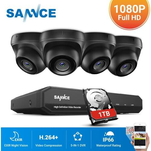 SANNCE 8CH 1080N DVR CCTV System 4pcs 1080P Dome Security Cameras IR Indoor Waterproof Outdoor Video Surveillance CCTV Kit