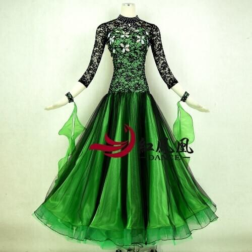 Standard Ballroom Dress Women New Of 2018 Custom Made Green High-necked Long Sleeved Waltz Ballroom Dance Competition Dresses