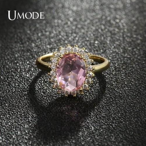 UMODE NEW Luxury Female Pink Crystal Oval Zircon Stone Ring Fashion Wedding Jewelry Promise Engagement Rings For Women UR0623