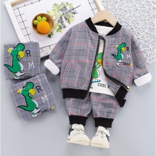 Spring Autumn Children Clothes Baby Boy Cartoon Plaid Suits Shirts Pants 3Pcs/sets Infant Outfit Kids Fashion Toddler Tracksuits