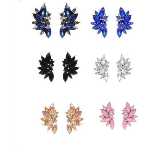 ZHINI Women Earrings Rhinestone Colorful Glass Resin Sweet Metal with Gem Ear Stud Earrings For Women F Party Earrings