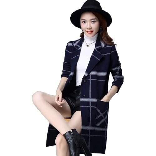 Women Cardigan Coat Spring Autumn Long Knitting Sweater Coat Large Size Plaid Tops Female Loose Knitted Jacket Plus Size 6XL A