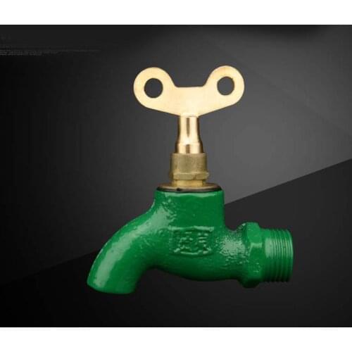 1 Set 1/2 Inch Old-fashioned Iron Faucet With Lock Key Anti-theft Bibcocks Water Tap for Kitchen Outdoor Garden