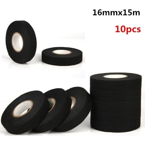 10pcs 16mmx15m Flannel fabric Cloth Tape automotive wiring harness Black Flannel Car Anti Rattle Self Adhesive Felt Tape