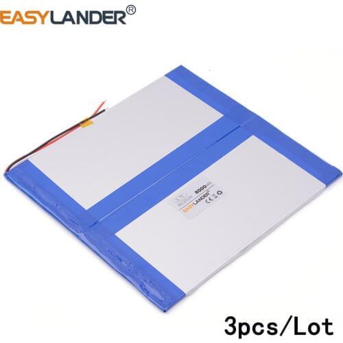 3pcs/Lot 3.7V 8000mAH 36125130 lithium Li ion polymer rechargeable battery for ,sanei,,ainol tablet pc