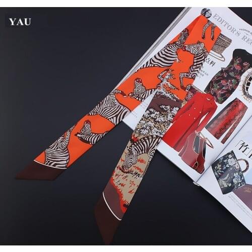 Brand 95cm*5cm Zebra Printed Bag Strap Small Scarf Women Twill Silk Scarf Headband Long Scarves Bag Accessories Ribbon