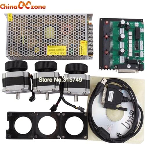 CNC MACH3 USB Kit 3pcs Nema23 Stepper Motor + Interface Board+USB CNC Conect Line+Power Supply + 3pcs Stepper Motor Base