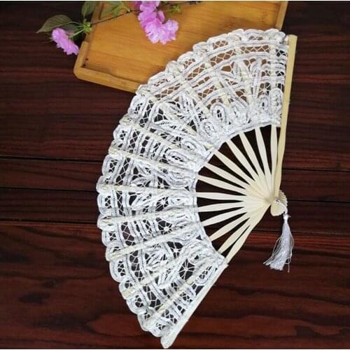 Chinese Style Decorative Bamboo Fans Lace Folding Hand Held Dance Fans Flower Party Wedding Prom