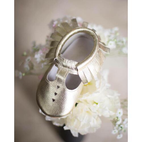 Gold Cutout Genuine Leather Baby girl shoes heart Baby moccasins fringe first Walker Soft sole infant crib Shoes 0-18month