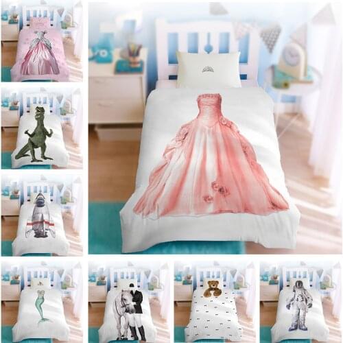 Children DIY Astronauts Duvet Cover Set King Queen Double Full Single Size Bed Linen Set