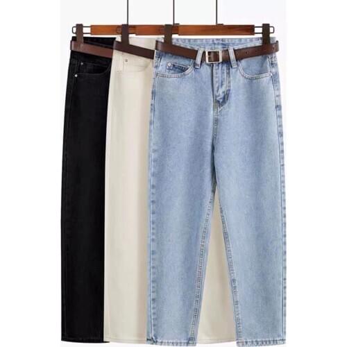 With A Belt high quality spring Fashion New Women Jeans Straight Jeans Slim High Waist Autumn Black Jeans Woman white blue
