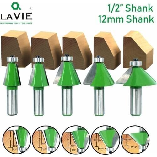LAVIE 1pc 12MM 1/2" Shank Chamfer Router Bit 11.25 15 22.5 30 45 Degree Milling Cutter for Wood Machine MC03232