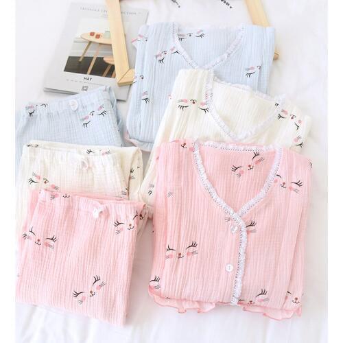 Fdfklak Cotton Maternity Pajamas Breastfeeding Pregnant Women Nursing Pajama Set Top Pants Sleepwear Pregnancy Home Clothes