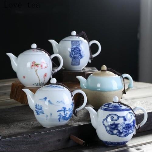 Ceramic teapot Kung Fu tea set 250ml blue and white porcelain hand-painted single pot high white porcelain leisure tea bowl