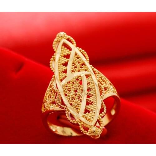Dubai Gold Color Rings 24K For Women Wedding Jewellery Womens Ring For Girls Bridal Wife Gifts African Dubai French