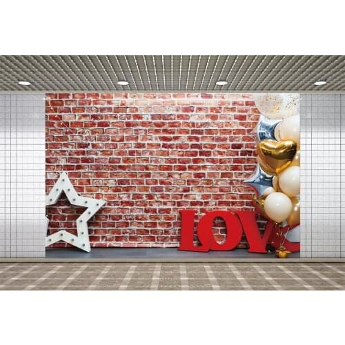 Lyavshi Brick Wall Love Heart Wedding Scenic Background Satr Balloons Pattern Photography Backdrop Photocall Banner Photo Studio