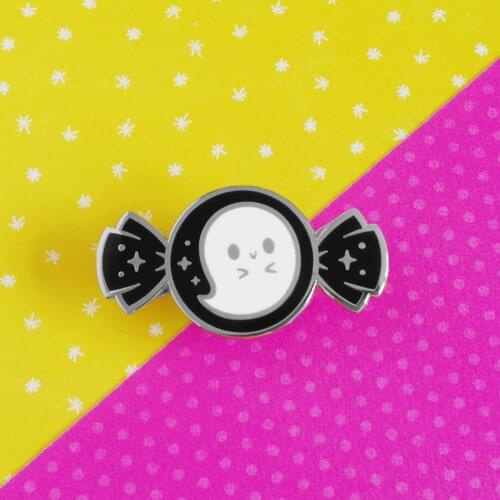 Kawaii Sweet Candy Hard Enamel Pin Cute Cartoon Ghost Sweetmeat Medal Brooch Accessories Funny Unique Halloween Jewelry Gift