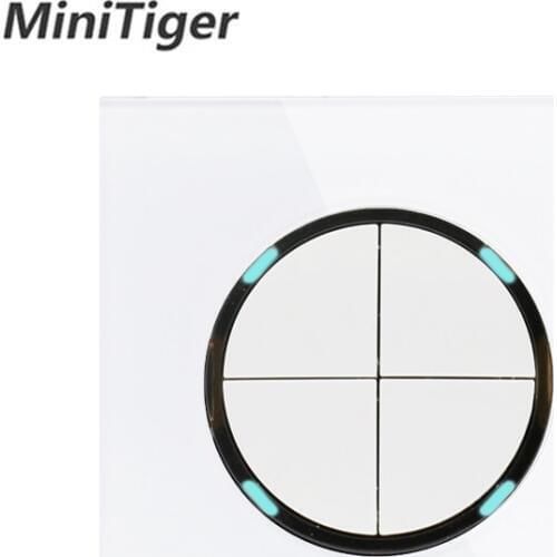 Minitiger 2019 New Arrival Crystal Glass Panel 4 Gang 1 Way Random Click On / Off Wall Light Switch With LED Indicator