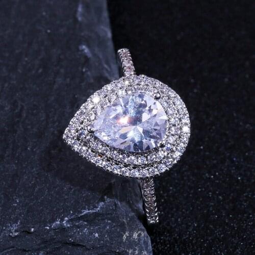 Fashion OL Drop-Shaped Zircon Ring, Temperament Luxury, Woman Four Seasons Charm Jewelry