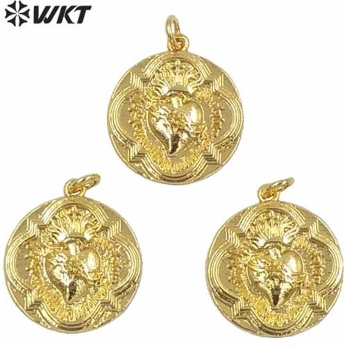 MP182 Fashion Style Brass Metal Pendant Round Shape Full Gold Plated Female Jewelry Pendant Heart Shape Pendant As a Gift