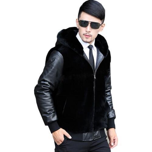 2018 New Mens Fur Coat Imitation Water Armor Coat PU Stitching Casual jacket Leather Imitation Rabbit Fur Grass Size S-5XL 6XL