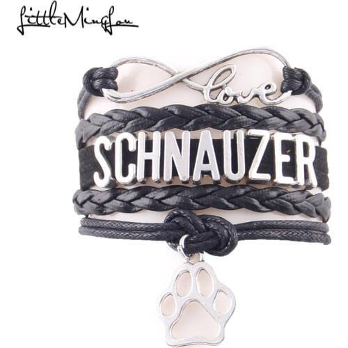 Little Minglou Infinity Love SCHNAUZER bracelet dog pet paw charm leather wrap men bracelets & bangles for women jewelry