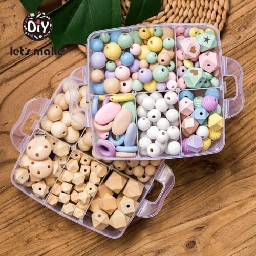 Lets Make Wooden Beads Set Food Grade Wood Hexagon Beads Geometric Beads Diy Pacifier Chain wood Ring Teething Toy Baby Teether