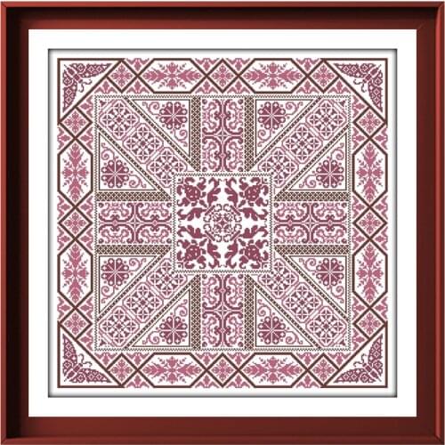 Burgundy geometric puzzle cross stitch kit simple pattern design 18ct 14ct 11ct unprint canvas embroidery DIY needlework
