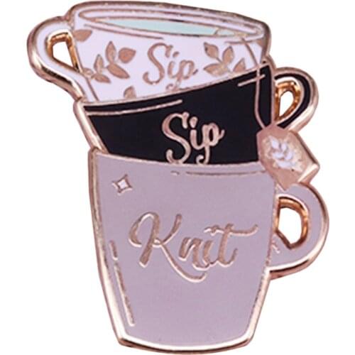 Enjoy your drink while you knit badge fun shiny maker knitter flair accessories clever joke idea