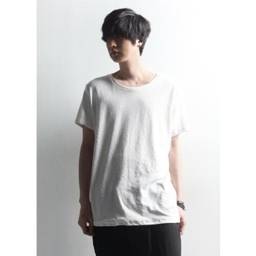 Solid round neck t-shirt mens loose casual simple solid short sleeve fashion