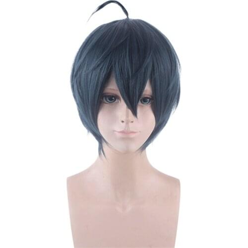 Cos Gift 30cm Danganronpa: Trigger Happy Havoc Cosplay Saihara Shuichi Role Playing Wigs Halloween Ink Blue Mixed Color Wig