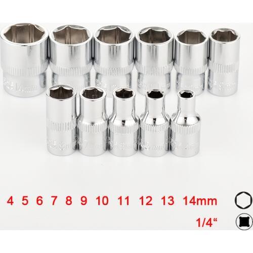 1/4 Inch Socket Wrench Head Wrench Adapter 4-14mm Hex imperial Sockets Double End Nut Driver Auto Repair Sleeve Removal Tools