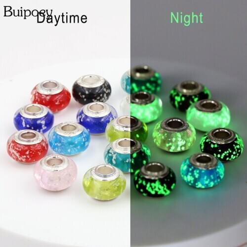Buipoey Colorful Luminous Glass Beaded Charm Fit Original Bracelets & Necklace For Children Jewelry Accessories Luminous Beaded