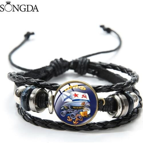 Hot Who Saw The Spaceship On The Pirate Ship At Sea Leather Bracelet Art Photo Glass Dome Bangle For Friends Men Jewelry Gifts