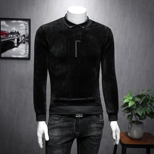 Casual Tops Streetwear Embroidery Velvet Shirt Camisas Sociais De Veludo Men Turn-down Collar Long Sleeve T Shirts