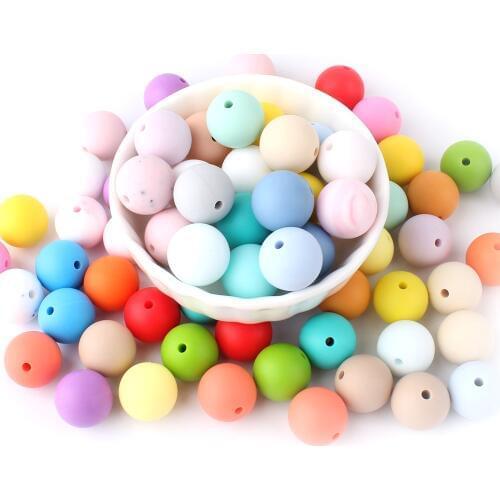 Keep&Grow 20pcs 15mm Round Silicone Beads Teething Baby Care Oral Toys Pacifier Chain Accessories Baby Teether Products BPA Free