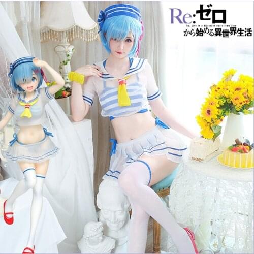 Rem Re:Life in a different world from zero Cosplay Rem Swimsuit Outdoor Outfits Cute Dress Swimwear Suit Sexy