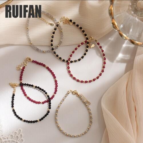 Ruifan Mini Slim Gold Color Beads 925 Sterling Silver Bracelets for Women Faceted Colorful Crystal Silver 925 Jewelry YBR171