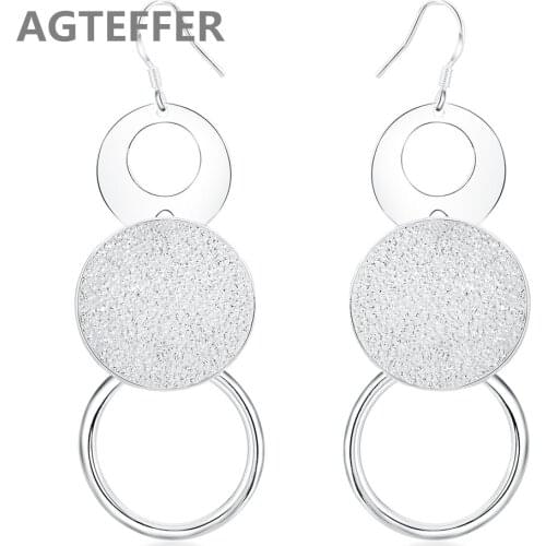 AGTEFFER 925 Round Sterling Silver Earrings In The Shape Of The Matte Fashion Woman Earrings Charm Wedding Jewelry