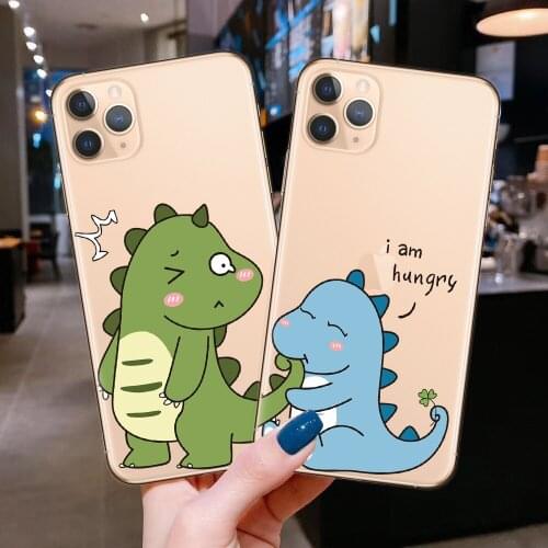 Cute Couples Dinosaur Silicone Phone Cover For iPhone 12 Mini 11 Pro Max X XR XS Max 7 8 6 6s Plus SE 2020 transparent Case Capa