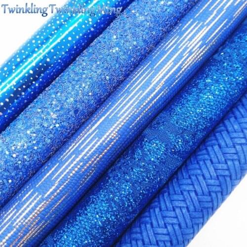Blue 8"x11" Chunky Glitter Sheet, Patent, Weaving Synthetic Leather Faux Leather Sheet For DIY Bows Twinkling Ming XM077