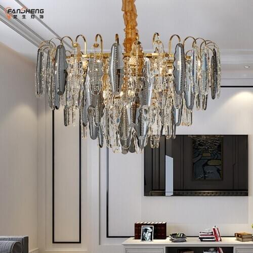 Light luxury creative personality golden copper chandelier designer model room living room dining room transparent glass lamp