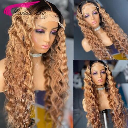 Ombre Blond Deep Wave Lace Front Wig Brazilian Remy Hair 180% Ombre 13*6 Lace Front Human Hair Wigs For Women Preplucked