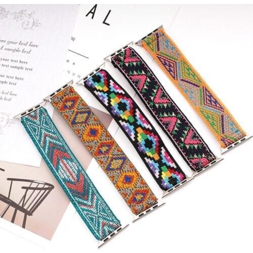 Bohemia Elastic Nylon Loop Band for Apple Watch 6 38mm 40mm 42mm 44mm Watch Replacement Strap for Iwatch Series 6 5 4 3 2