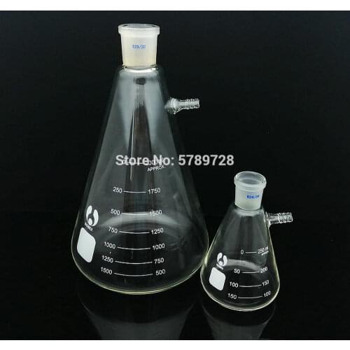 1PCS 25ml to 2000ml Glass Vacuum Grinding Mouth Filtration Suction Flask Laboratory Filter Bottle with Upper Nozzle
