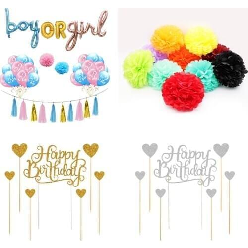 Gender Reveal Party Balloons Boy or Girl One Letter Balloon Pompom Paper Flower Tassel Kids Birthday Baby Shower Party Supply