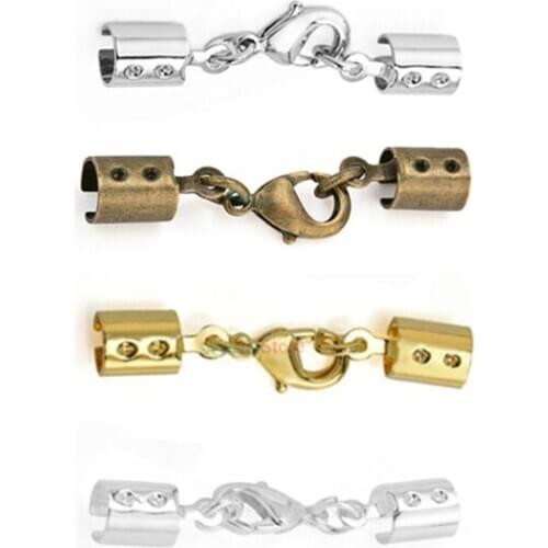 20pcs Silver Color Bronze Lobster Rhoudium Gold Clasp Leather Crimp End Caps Tip Clasps for DIY Bracelet Making Jewelry Making