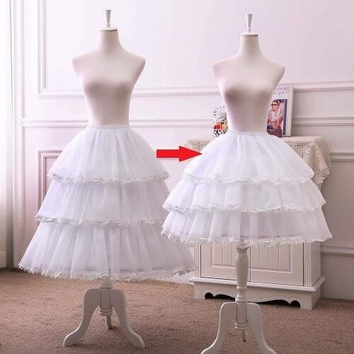 Womens White 3 Hoop Petticoat Skirt Underskirt Lace Lolita Dress Crinoline Adjustable